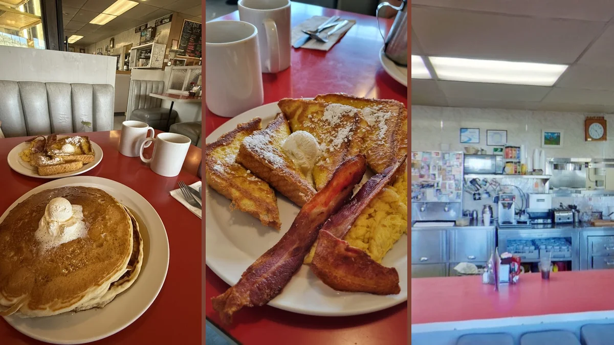 Bright counter service inside a cozy diner.
